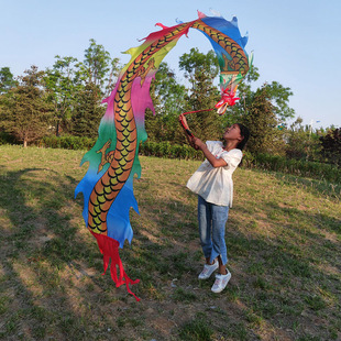 广场舞健身龙儿童舞龙彩带甩龙爪彩绸初学带龙头绳子节目道具小孩