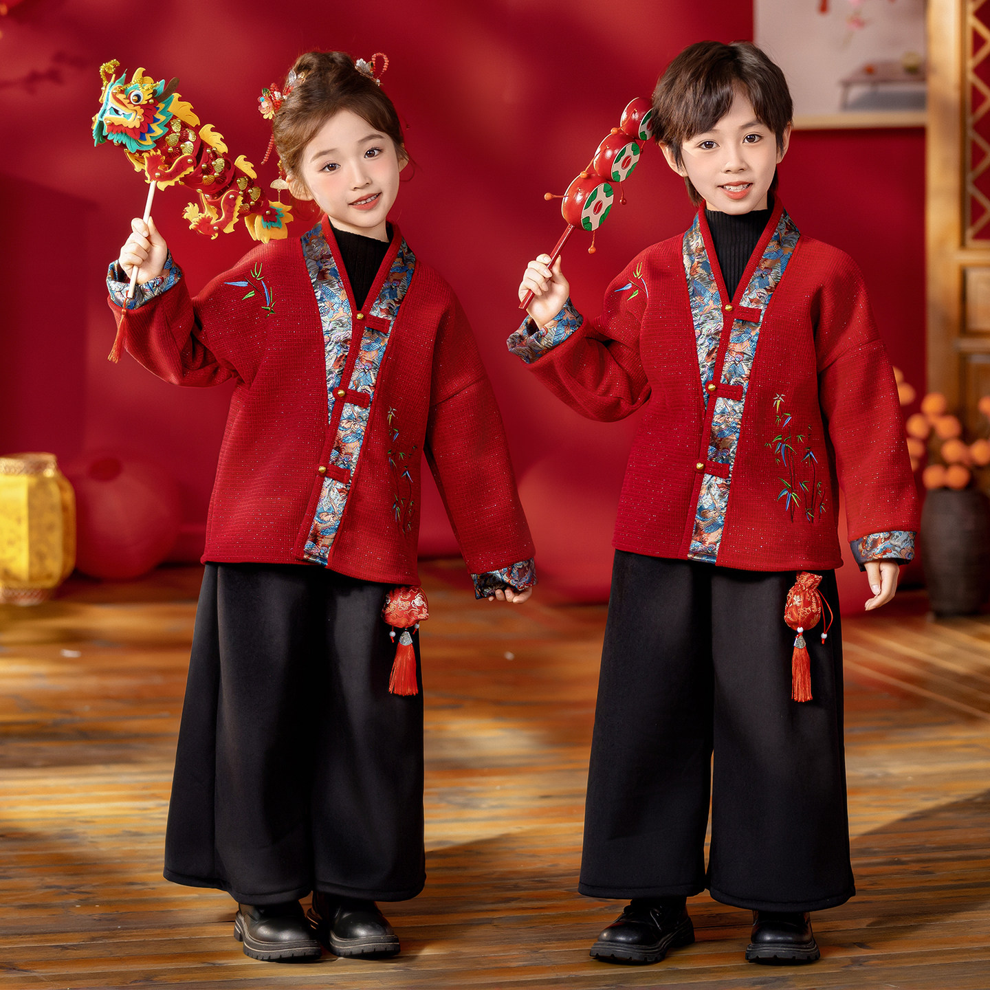 男童加绒汉服古装冬季新中式拜年服女童唐装套装中国风儿童表演服,童装/婴儿装/亲子装,唐装,淘宝优惠券,粉丝福利购,淘宝优惠卷