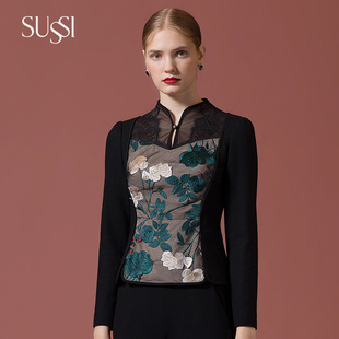 上衣女复古小衫 SUSSI 刺绣蕾丝衫 商场同款 2204S2480 古色春秋新品