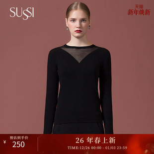 长安大都商场同款 新品 黑V型透视毛衣2204G0710 古色冬季 SUSSI