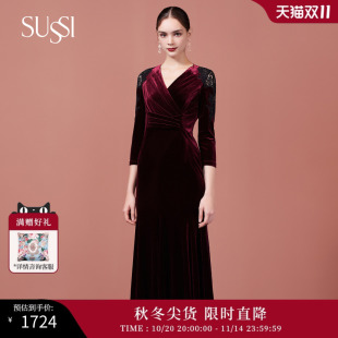 新年红装 商场同款 气质复古连衣裙2203L01 古色秋季 SUSSI