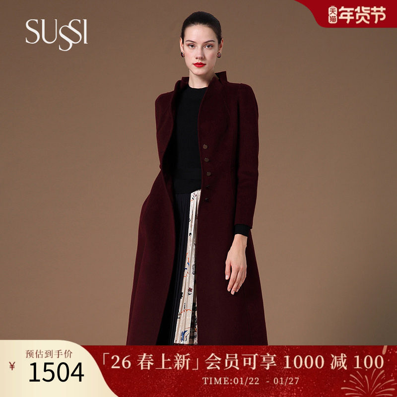 SUSSI/古色冬商场同款新中式简约新年红装双面呢收身羊毛大衣,女装/女士精品,毛呢外套,淘宝优惠券,粉丝福利购,淘宝优惠卷