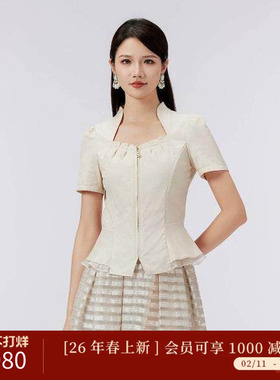 SUSSI/古色古色25春新款商场同款黑色显瘦立领上衣11AV1040181