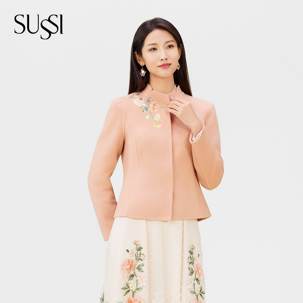 SUSSI/古色冬商场同款刺绣羊毛外套气质显白上衣女,女装/女士精品,毛呢外套,淘宝优惠券,粉丝福利购,淘宝优惠卷