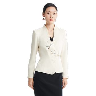 SUSSI/古色季新款商场同款卡其刺绣中式古典气质外套女装