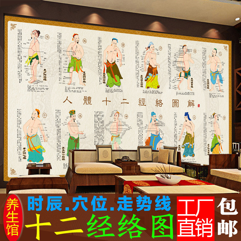 十二经络挂图12正经脉中医养生馆理疗画十四奇经八脉人体穴位走向