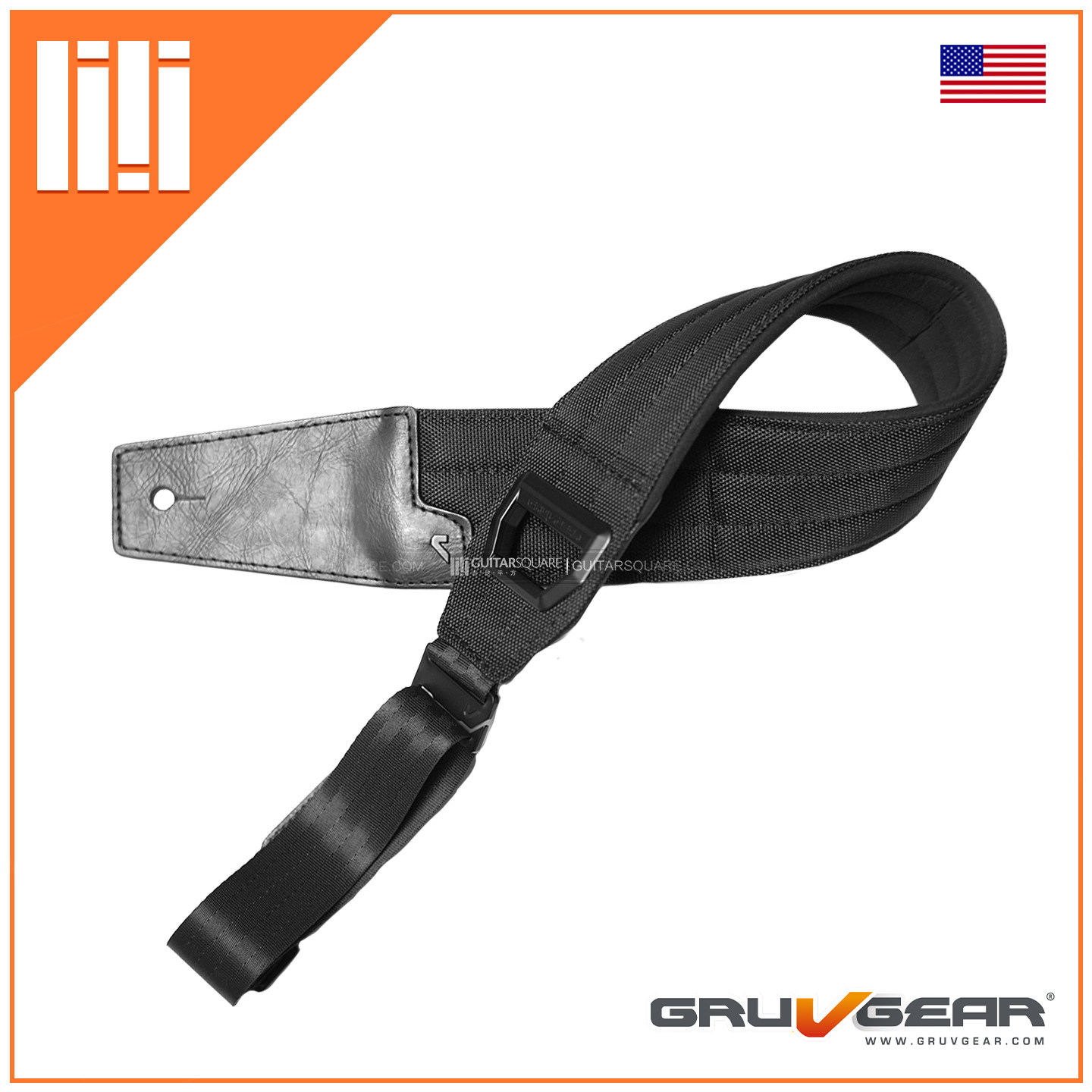 美国Gruv Gear FABRK-BLK GRY 电木吉他贝斯乐手加宽加厚背带黑灰