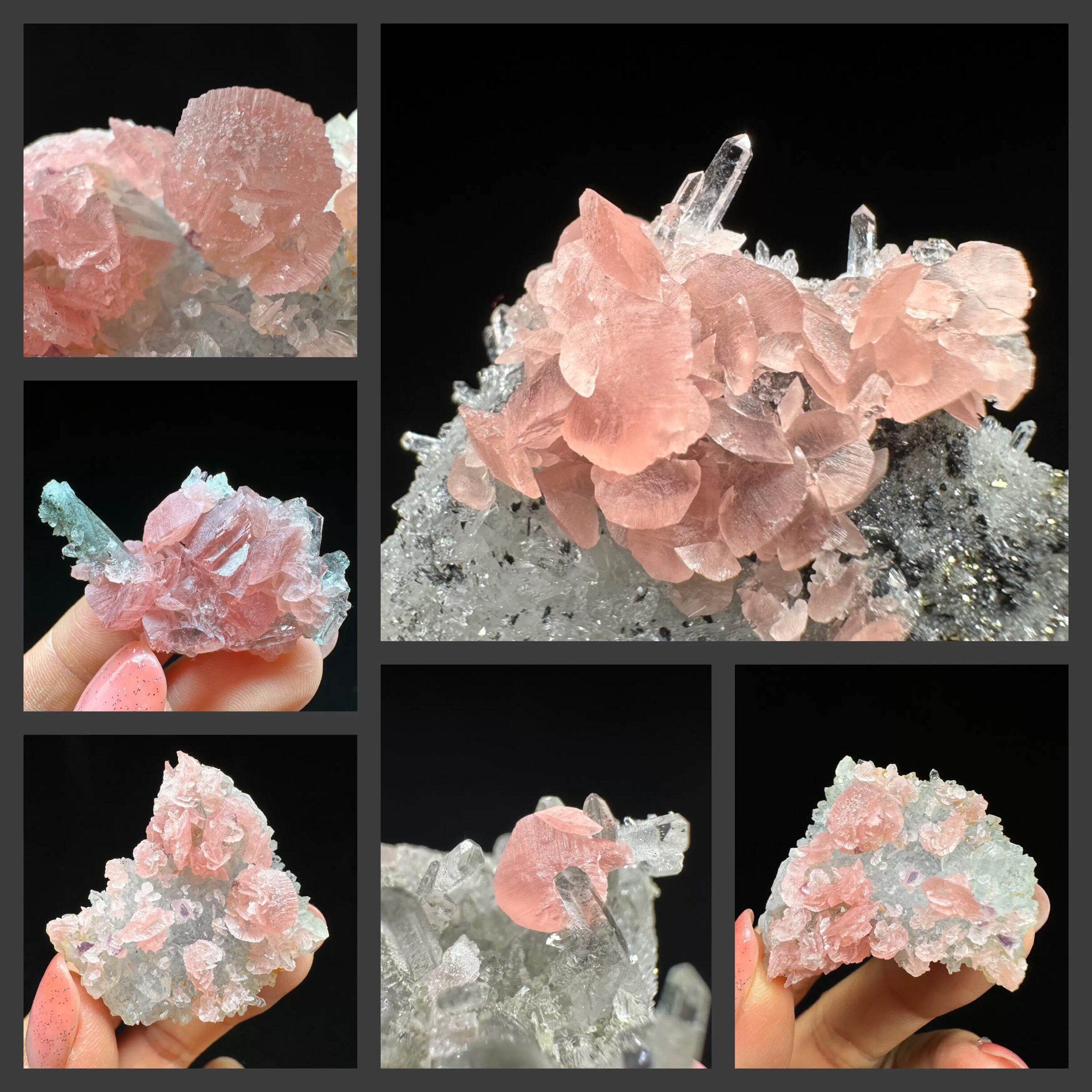 广西菱锰矿水晶萤石天然矿物晶体矿石标本原石摆件收藏观赏科普