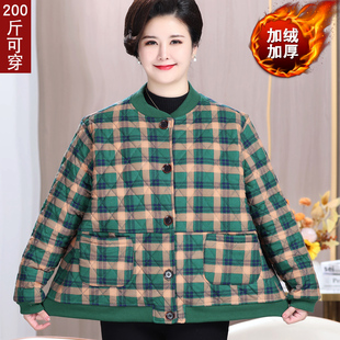 200斤胖妈妈加绒外套中老年人秋冬装 女家居棉衣服奶奶加肥薄棉袄