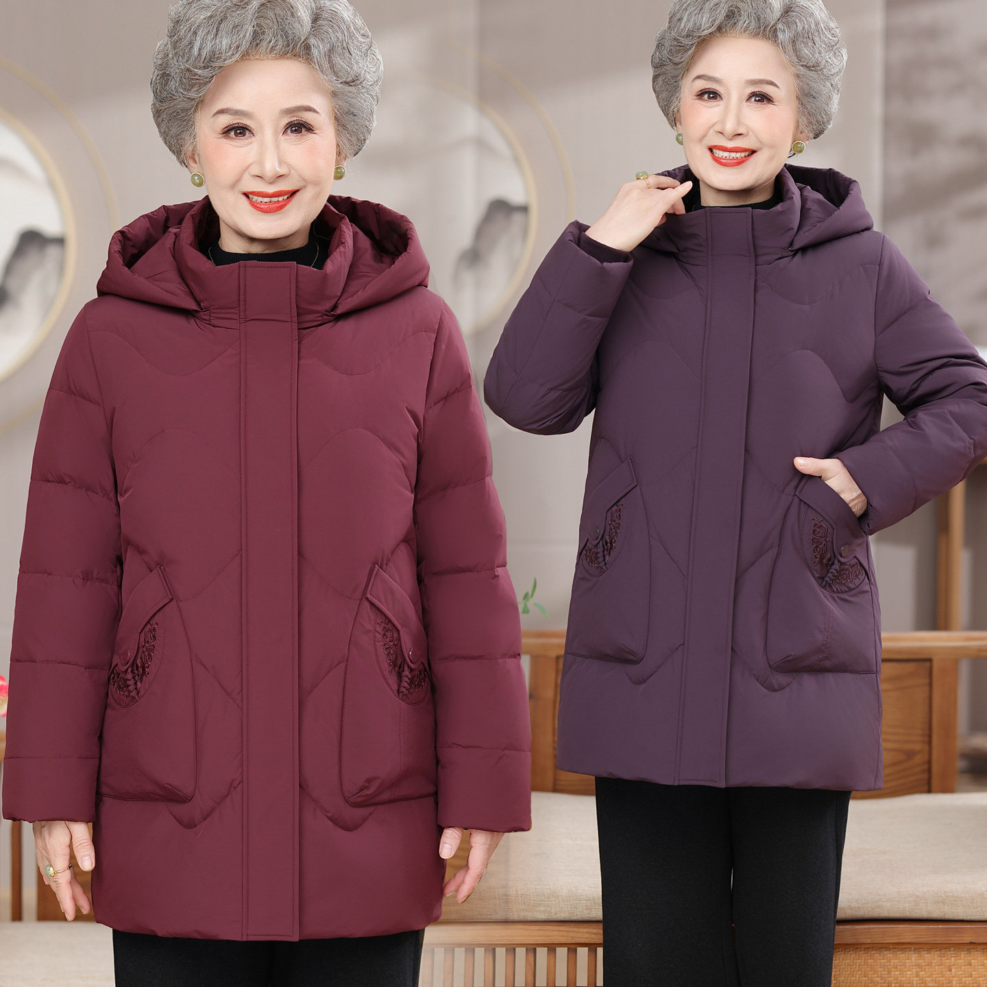 奶奶装羽绒服女中长款冬装中老年人洋气加厚白鸭绒保暖外套60岁70,女装/女士精品,中老年女装,淘宝优惠券,粉丝福利购,淘宝优惠卷