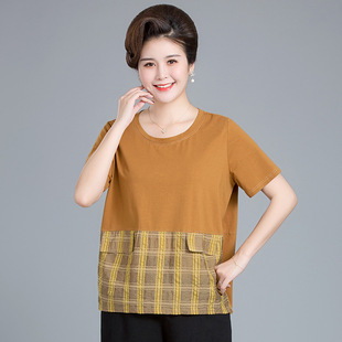 衣服200斤 胖妈妈夏装 短袖 T恤中老年人女装 纯棉上衣奶奶加肥加大码