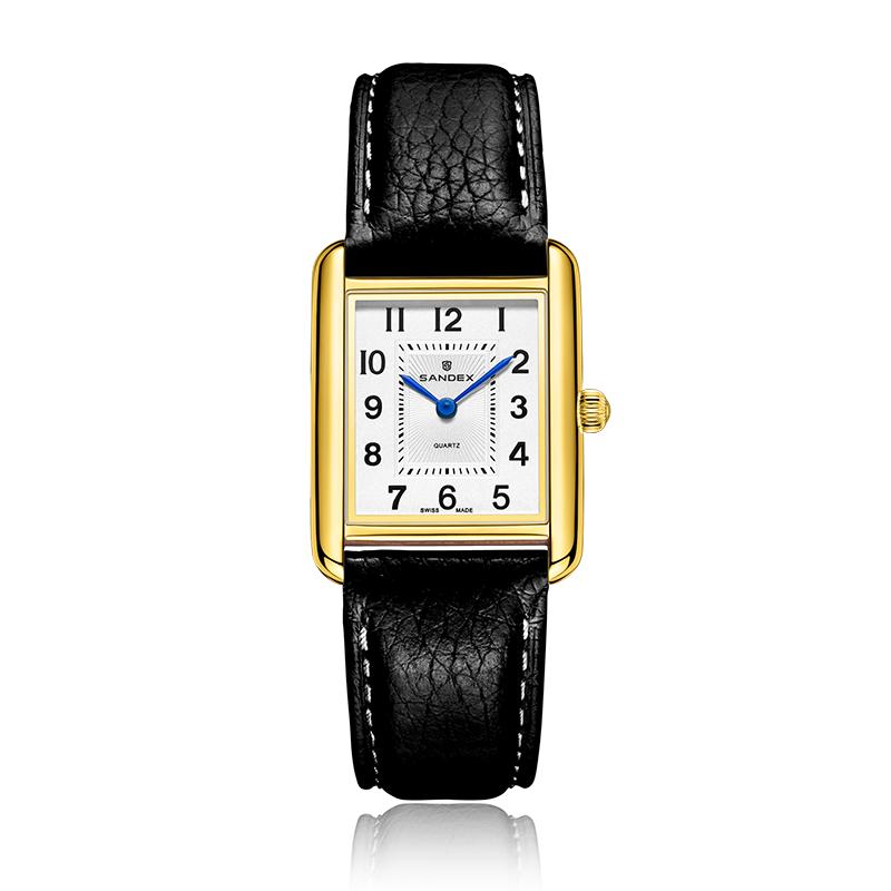 瑞士真皮三度士数字刻度方形石英