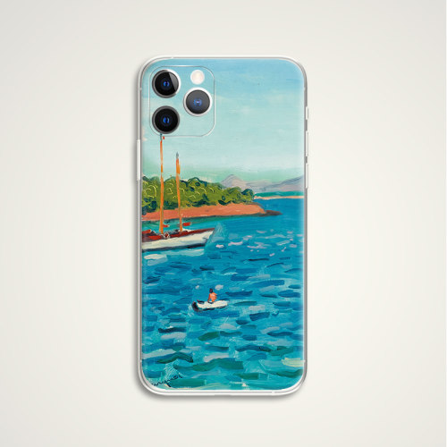 海岸线油画文艺术生蓝色手机壳