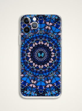 Damien hirst 蓝色窗花蝴蝶插画个性创意文艺术生小众手机壳 B008 适用苹果iphone17PROMAX AIR 华为小米三星