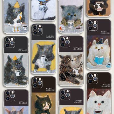 natalia shaloshvili可爱猫咪咖啡馆系列插画文艺术生手机壳 F404 适用苹果iphone17PROMAX AIR 华为小米三星