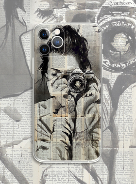 Loui Jover 自拍女郎摄影师旧报纸水墨画名画文艺术生手机壳 E127 适用苹果iphone17PROMAX AIR 华为小米三星