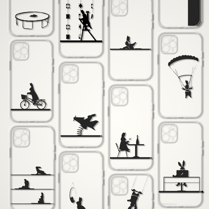 小兔子剪影打工情侣透明苹果