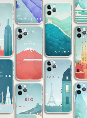 中国东京巴黎纽约伦敦里约普罗旺斯 全球国家城市插画手机壳 E052 适用苹果iphone17PROMAX AIR 华为小米三星