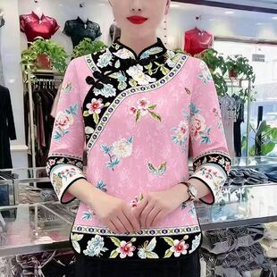 新款2026妈妈旗袍七分袖上衣女春夏新中式国风唐装遮肚中年打底衫