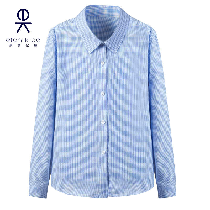 伊顿纪德校服女童长袖衬衣千鸟格全棉色织格长袖女衬衫15C287惠G