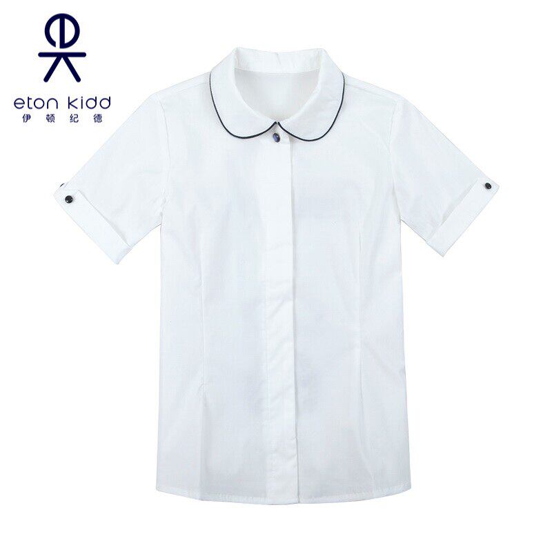 伊顿纪德校服女童纯棉短袖白衬衫女生翻领圆领衬衫夏装惠09C224G