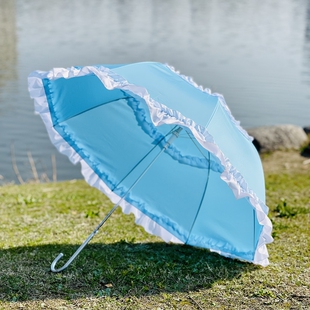 天蓝色洛丽塔少女双花边创意雨伞晴雨两用长柄太阳伞Lolita花嫁伞