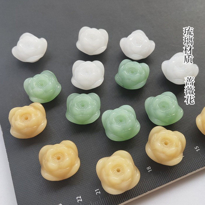 琉璃蔷薇花中孔立体diy饰品手工制作材料发簪工艺品古风头饰步摇