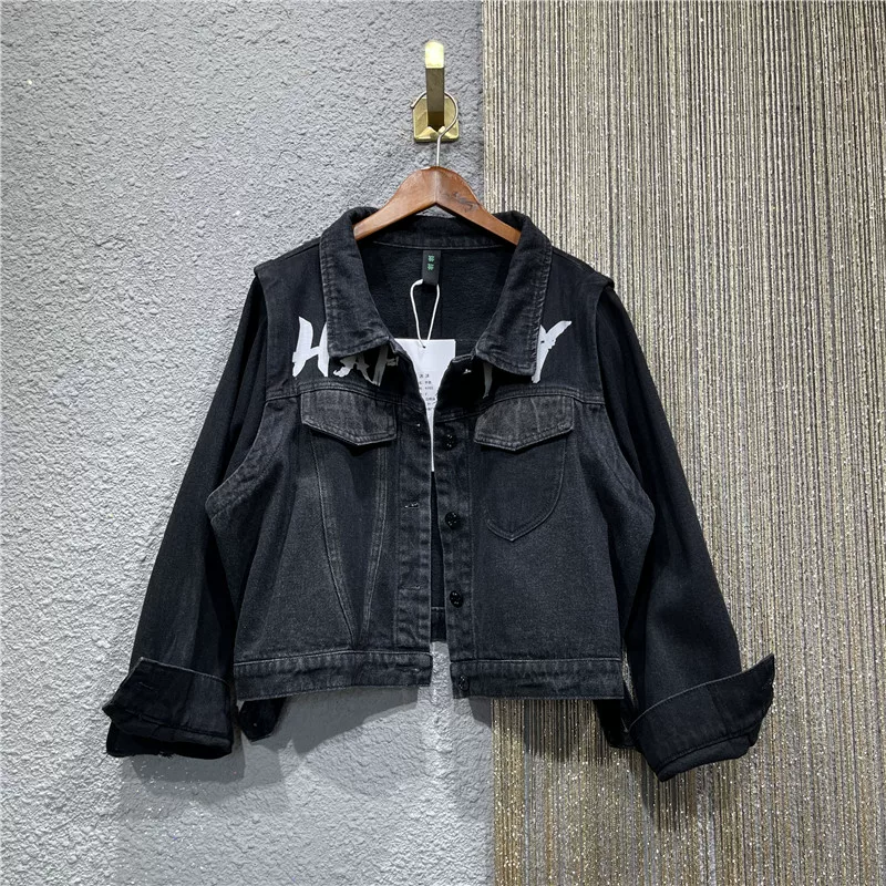 Denim summer short set, jacket, 2023, oversize