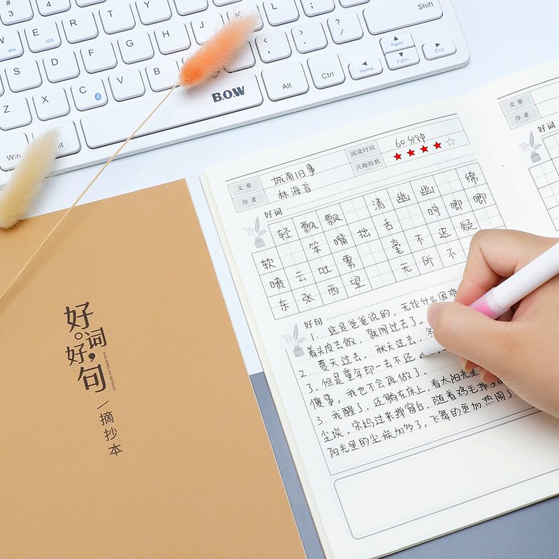 小学生用好词好句摘抄本专用词语积累本加厚阅读摘记本读书笔记本子日积月累一二三四年田字格记录本作业本子