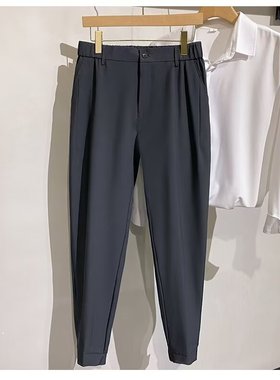 夏季薄款冰丝垂感西裤男士韩版潮流宽松直筒休闲长裤子百搭九分裤