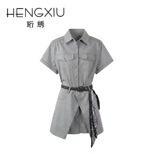 【格格专享】 珩绣腰带+短袖POLO领衬衫+半身裙套装B-TY2626