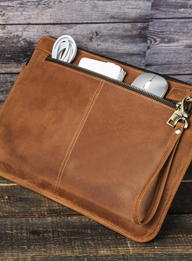 适用Macbook Pro 14英寸苹果笔记本电脑包复古真皮拉链手提保护套