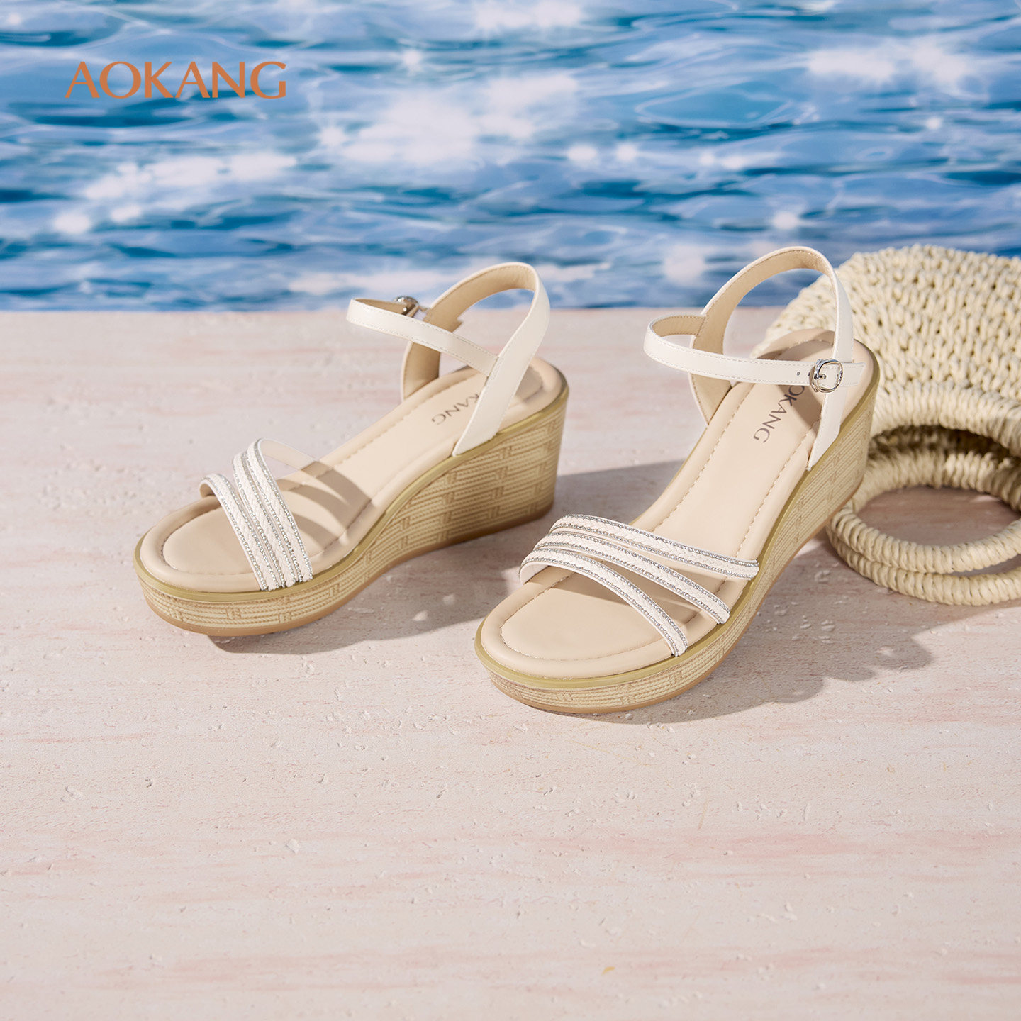 奥康 女鞋2026夏季新款坡跟凉拖罗马沙滩度假外穿凉鞋门店发货