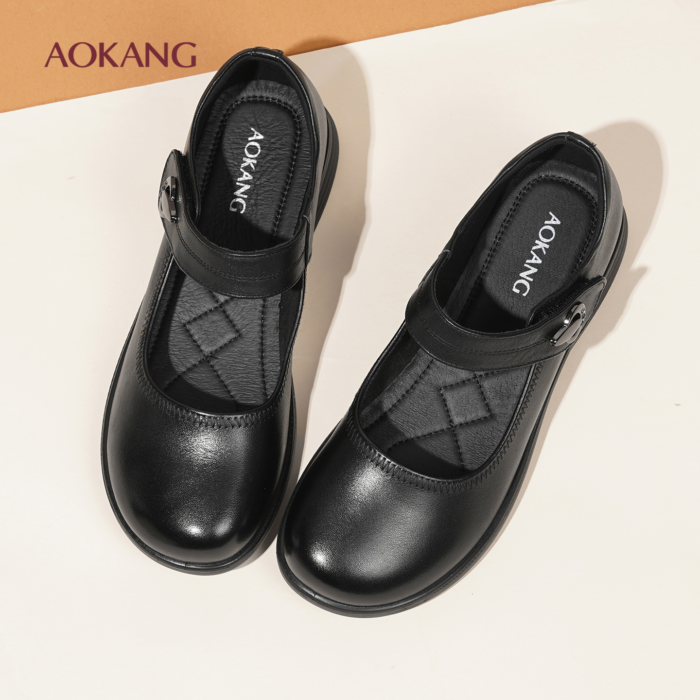 奥康 女鞋舒适软底秋季玛丽珍真皮休闲简约时尚日常百搭平底鞋L