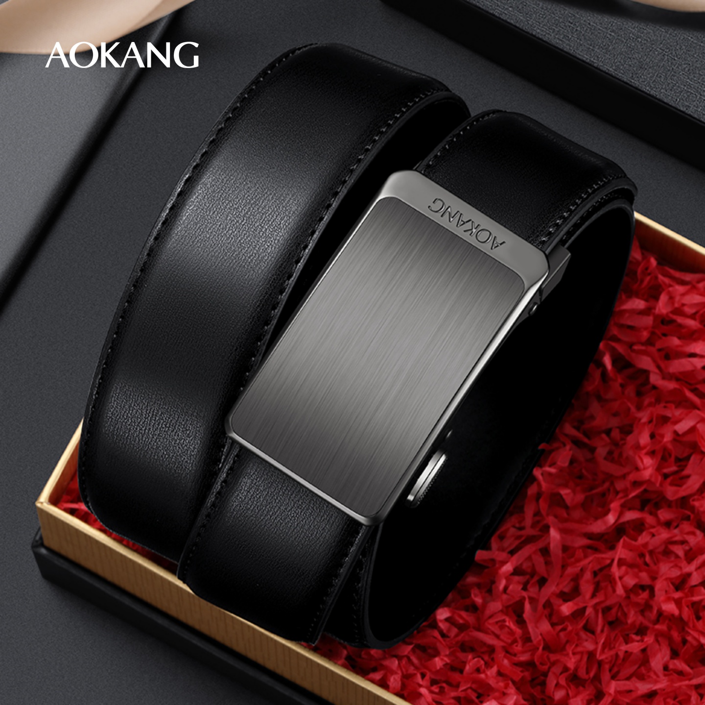 奥康皮带男款自动扣新款商务腰带男士牛皮裤带休闲潮流百搭款J