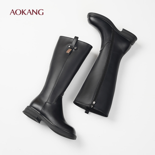 奥康 女鞋秋冬新款长筒靴女加绒保暖高筒靴子不过膝骑士靴长靴L