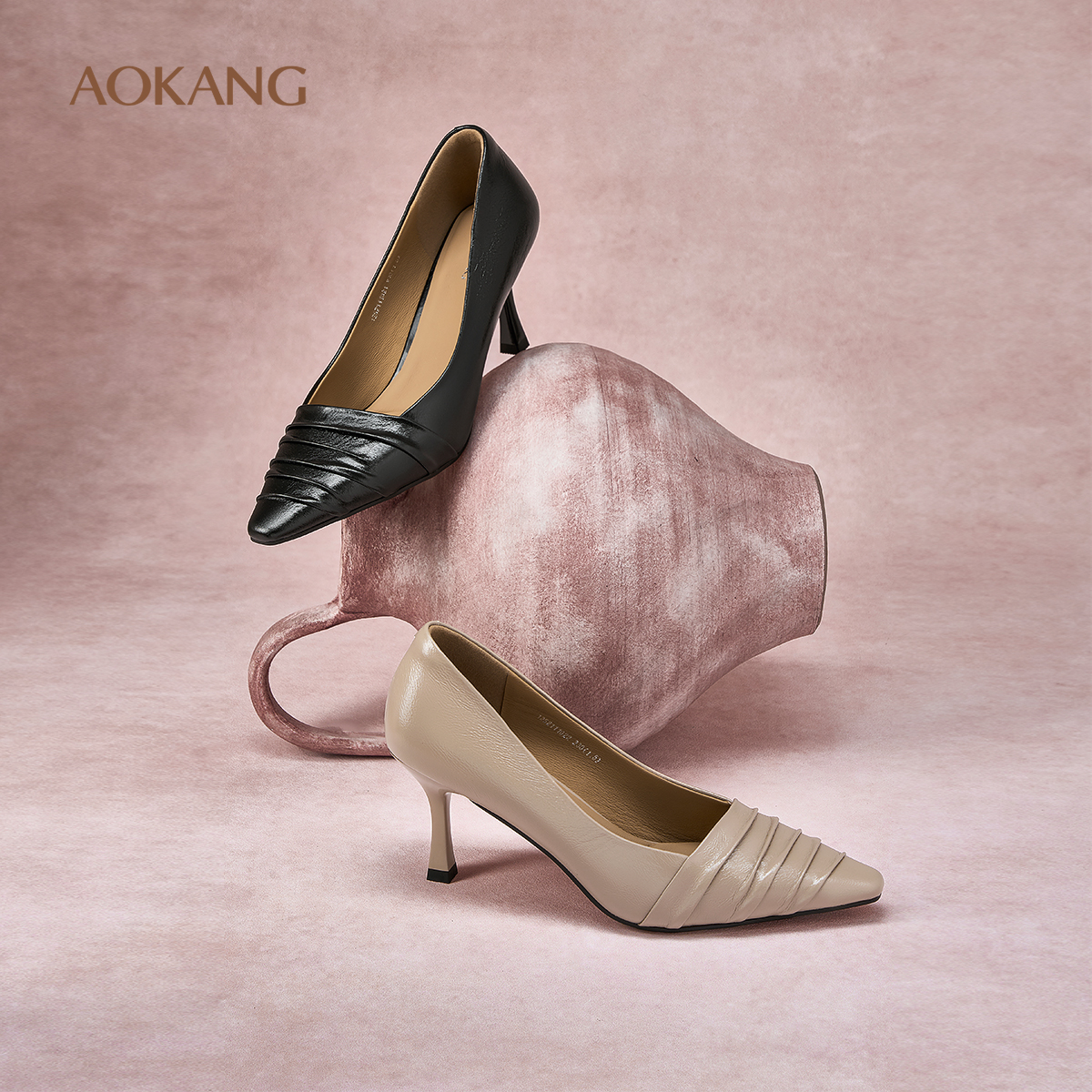 奥康 女鞋2025春秋浅口单鞋优雅尖头褶皱高跟鞋门店发货