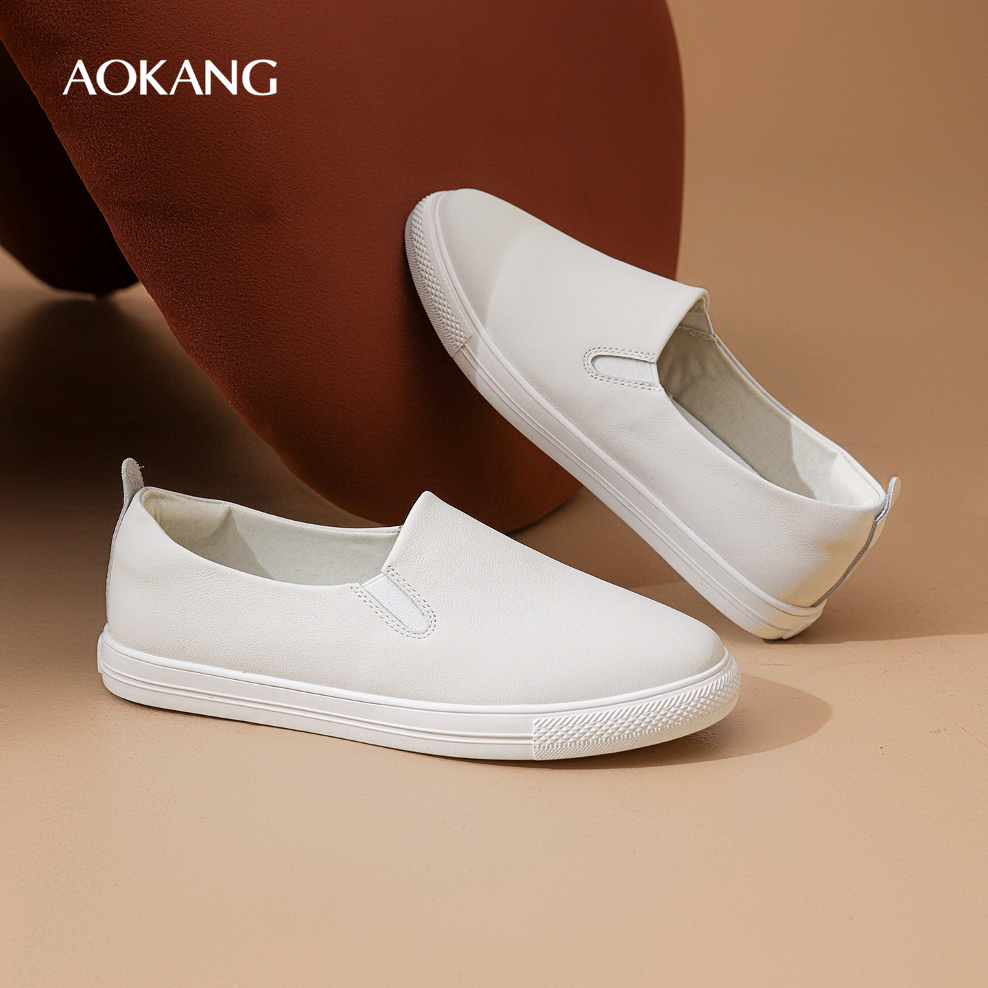 奥康 女鞋2026春季新款休闲浅口单鞋百搭日常小白鞋懒人乐福鞋N