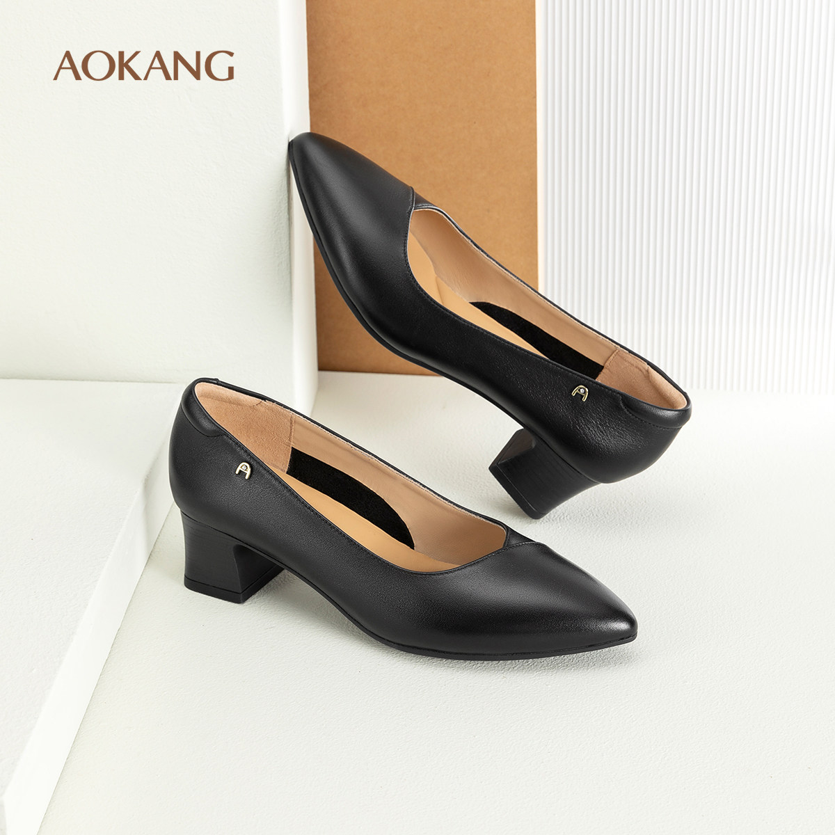奥康 女鞋2025春秋浅口单鞋真皮简约知性通勤中跟鞋门店发货