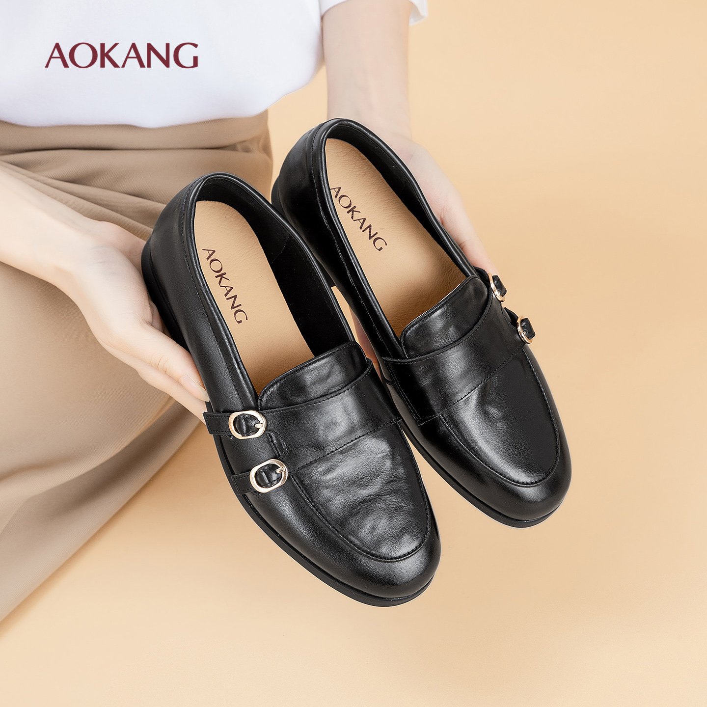 奥康 女鞋舒适百搭时尚简约平底豆豆鞋2026春季新款英伦风乐福鞋