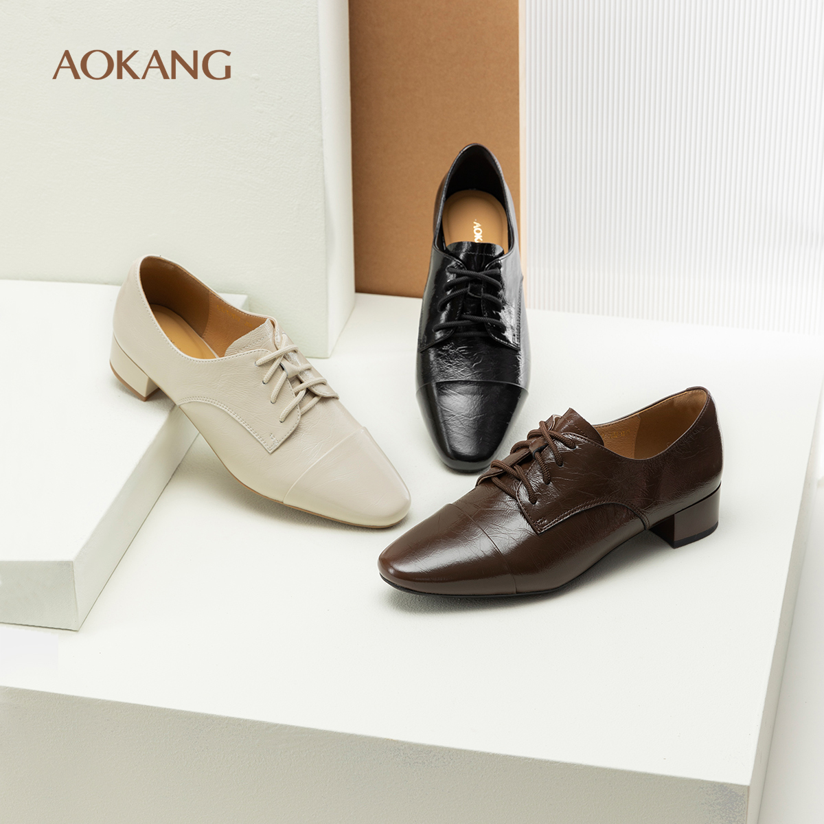 奥康 女鞋2025春秋单鞋质感真皮成熟尖头商务中跟鞋门店发货