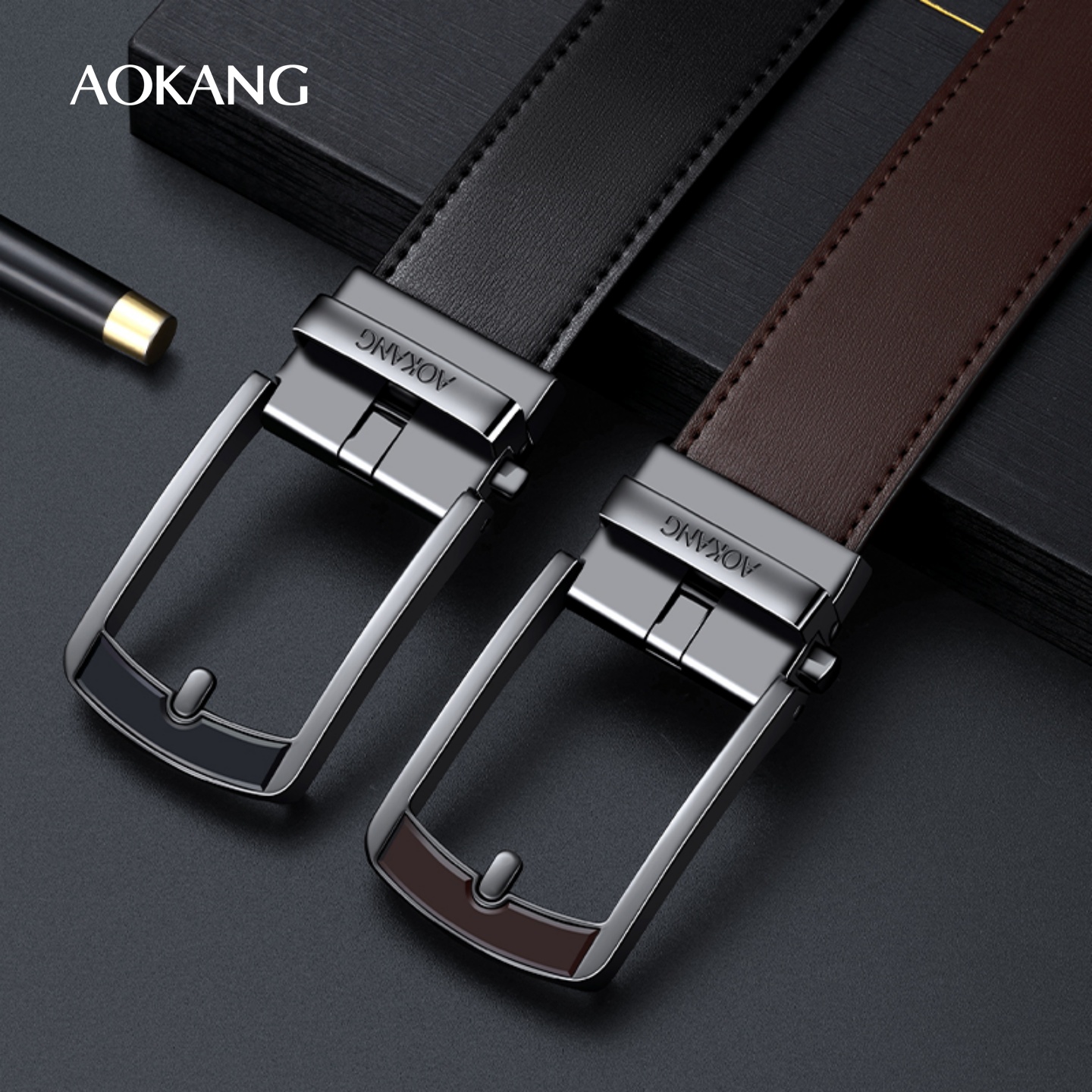 奥康男士皮带时尚自动扣腰带新款商务休闲年轻人潮流百搭裤腰带J