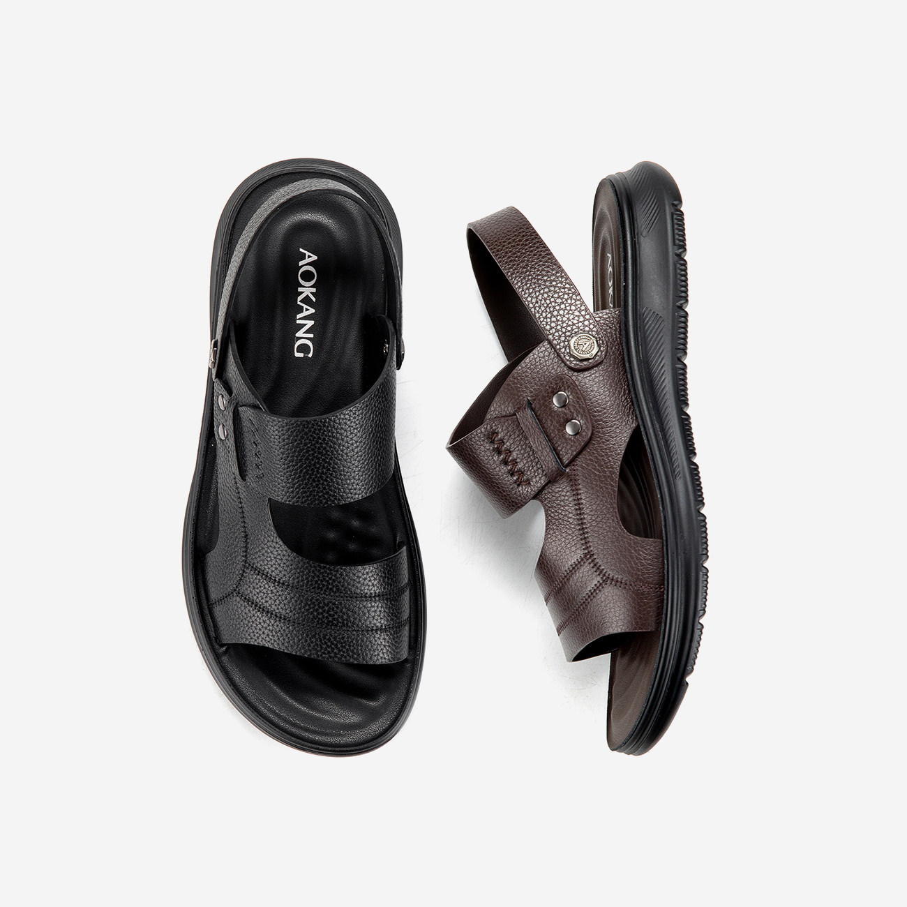 Aokang奥康夏季新款潮流运动沙滩鞋男百搭男士真皮软底休闲凉鞋