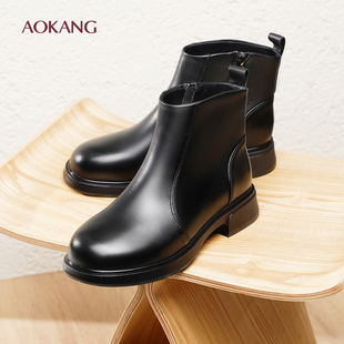 新款 2025冬季 保暖马丁靴英伦简约女短靴L 女鞋 奥康