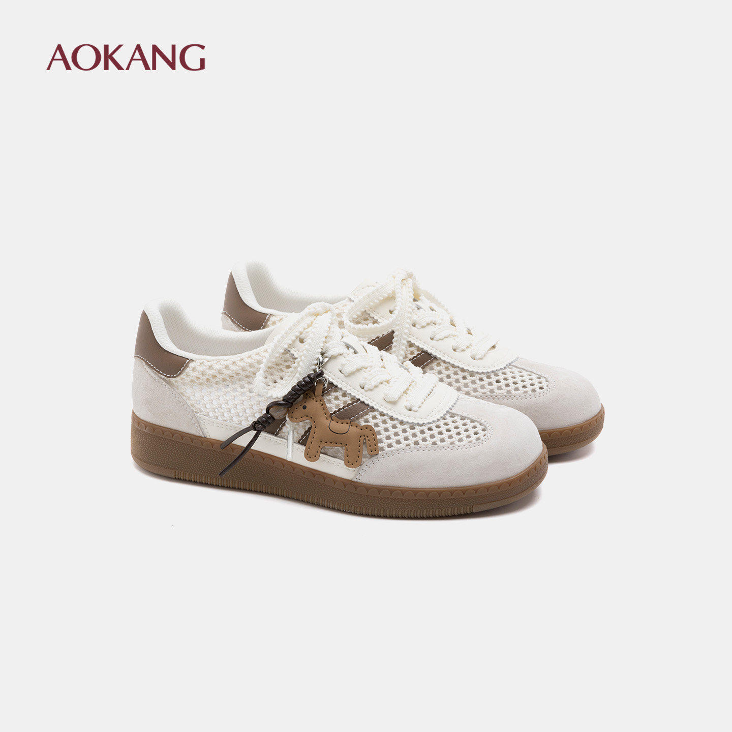 奥康 女鞋2026夏季新款德训鞋拼接网面透气小马挂件系带休闲鞋,女鞋,德训鞋,淘宝优惠券,粉丝福利购,淘宝优惠卷