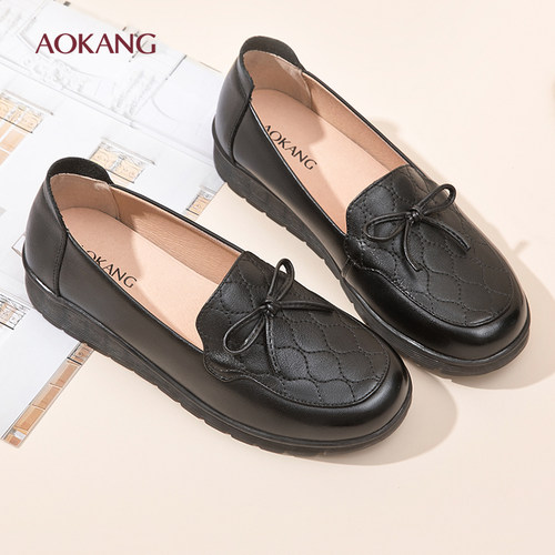 奥康 女鞋2025秋季新款休闲浅口单鞋真皮软底舒适妈妈鞋皮鞋N