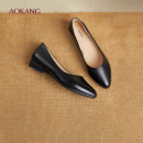 真皮浅口平底单鞋 新款 职业工作鞋 空姐尖头皮鞋 奥康 上班鞋 女鞋