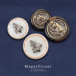 狮头船锚金属树脂组合纽扣高档外套西服扣子大衣风衣毛衣装饰钮扣