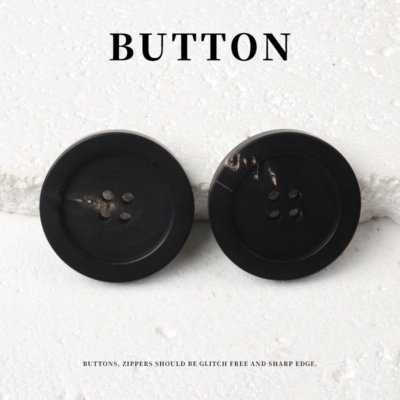 天然真牛角宽边四眼纽扣高档黑色西装外套大衣风衣扣子