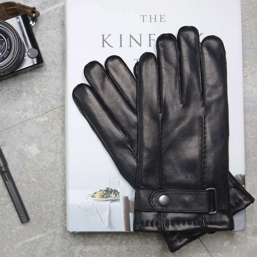 冬季新款均码真皮保暖加厚触屏黑色羊皮骑车驾驶手套男款情侣款